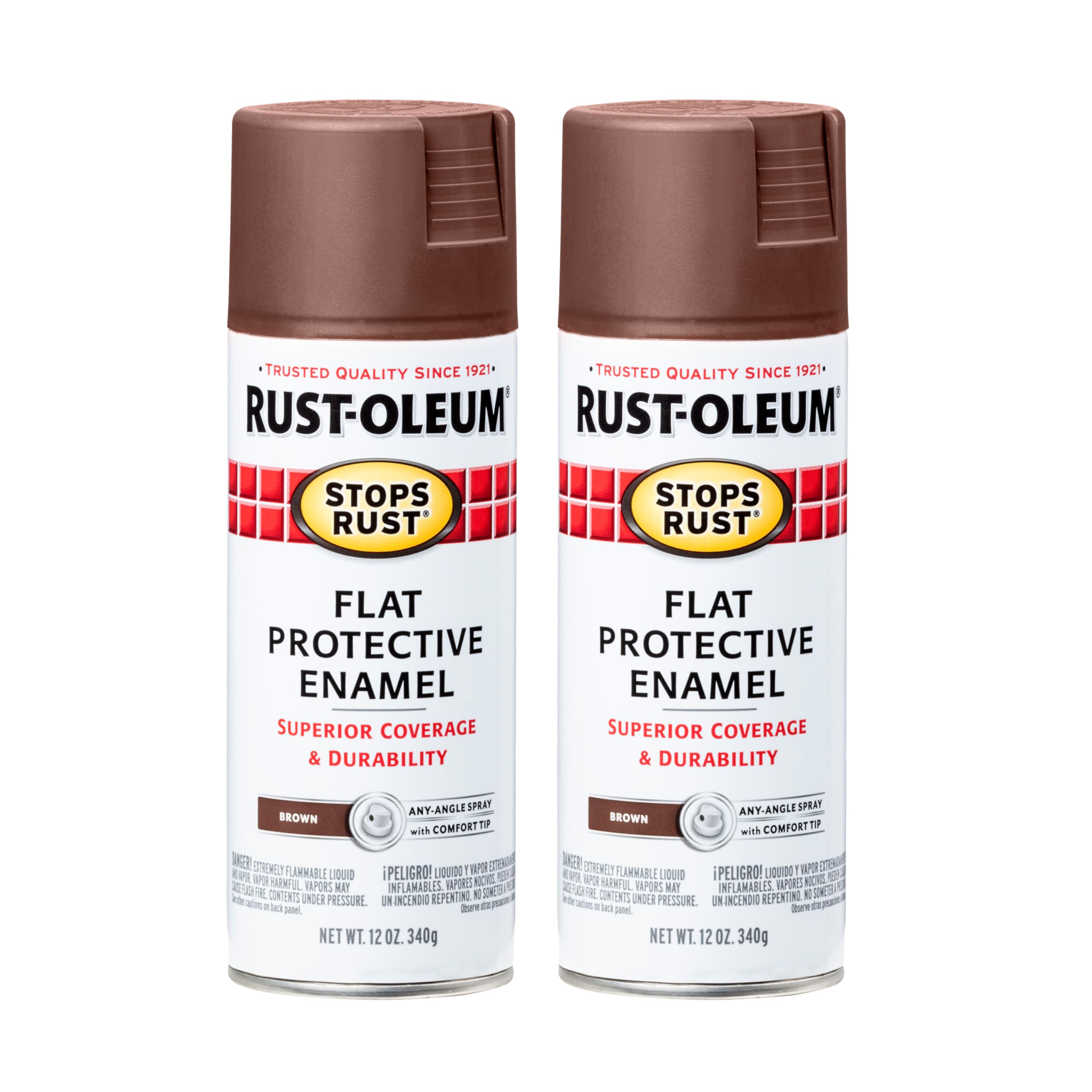 Rust-Oleum Stops Rust Spray Paint, Flat Brown | Rust Resistant, Indoor and Outdoor Durability, Beautiful Finish on Metal, Wood and More, Sprays from Any Angle, 2 Pack