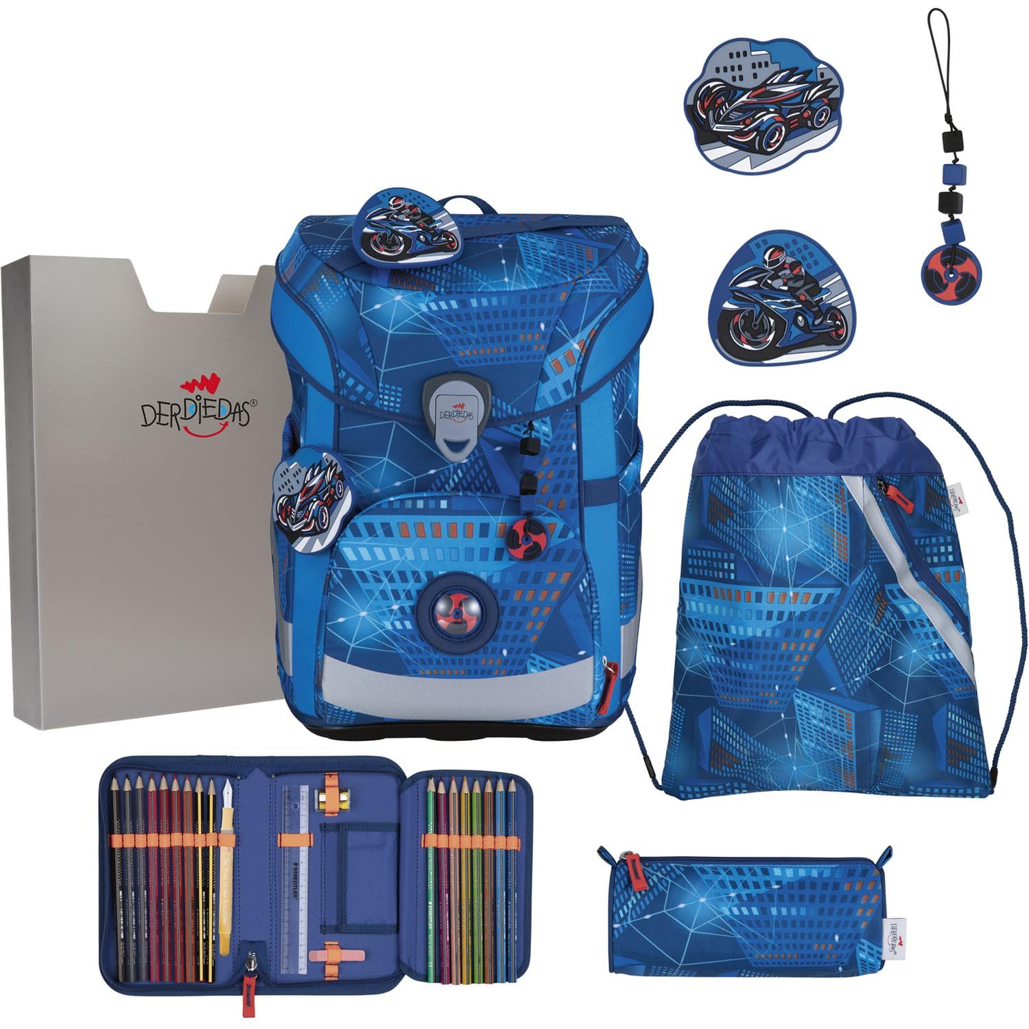 DerDieDas Schulranzen ErgoFlex Easy Set 6-teilig Turbo Speed blau