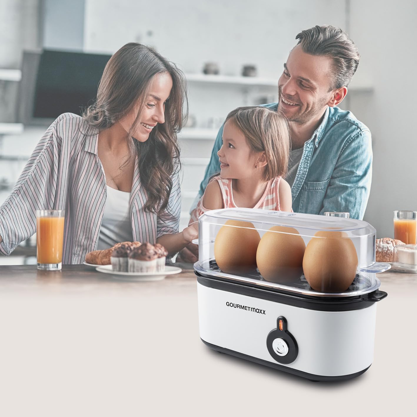 GOURMETmaxx Eierkoker voor maximaal 6 eieren, perfect ontbijteieren voor elke smaak, hard, medium of zacht gekookt, met pieptoon en ei-pick, eenvoudige bediening