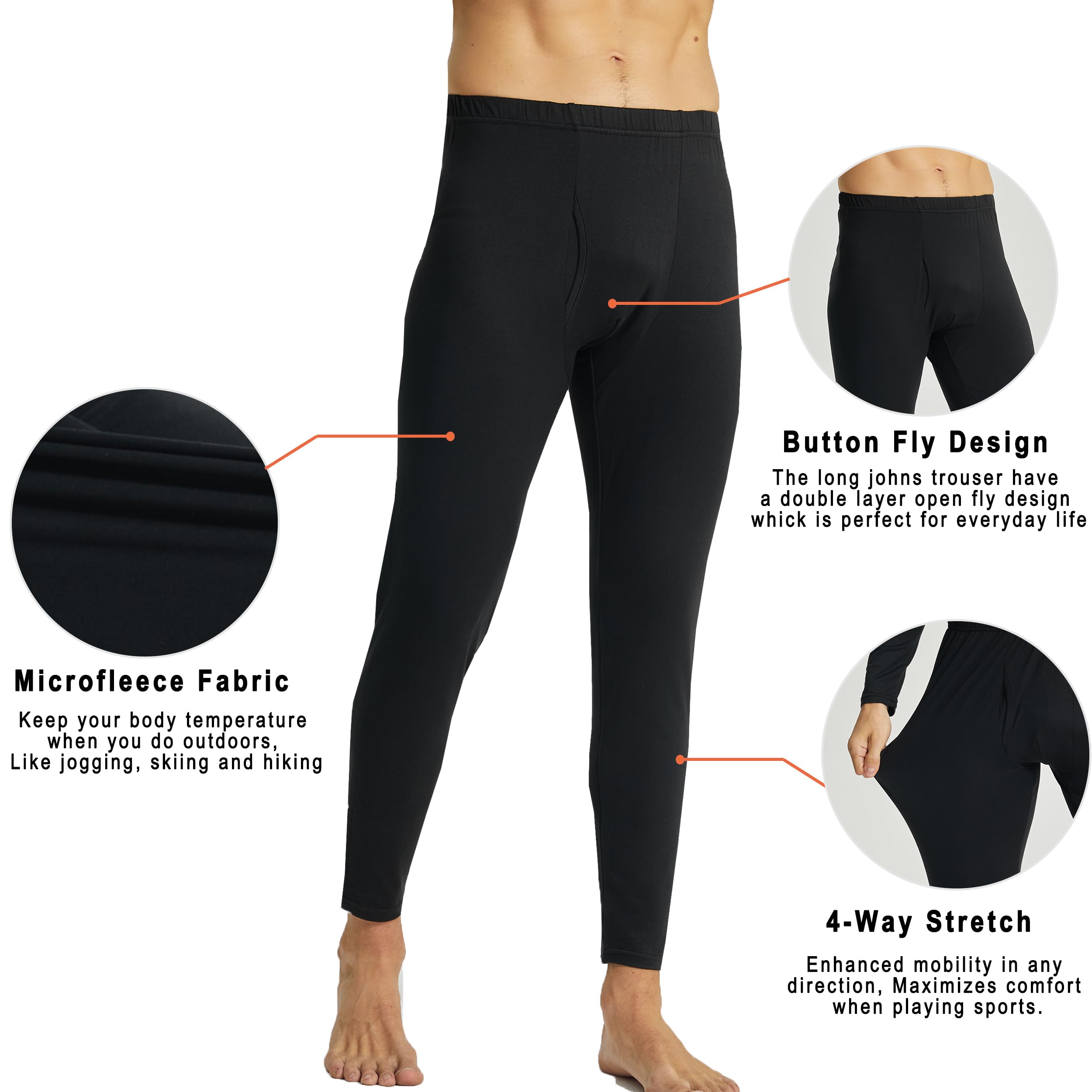 Lot de 2 Caleçons Thermiques Homme Hiver sous-vêtements Chauffants Polaire Ultra Doux Collants Longs pour Ski Sport Vie Quotidienne Leggings pour la Maison