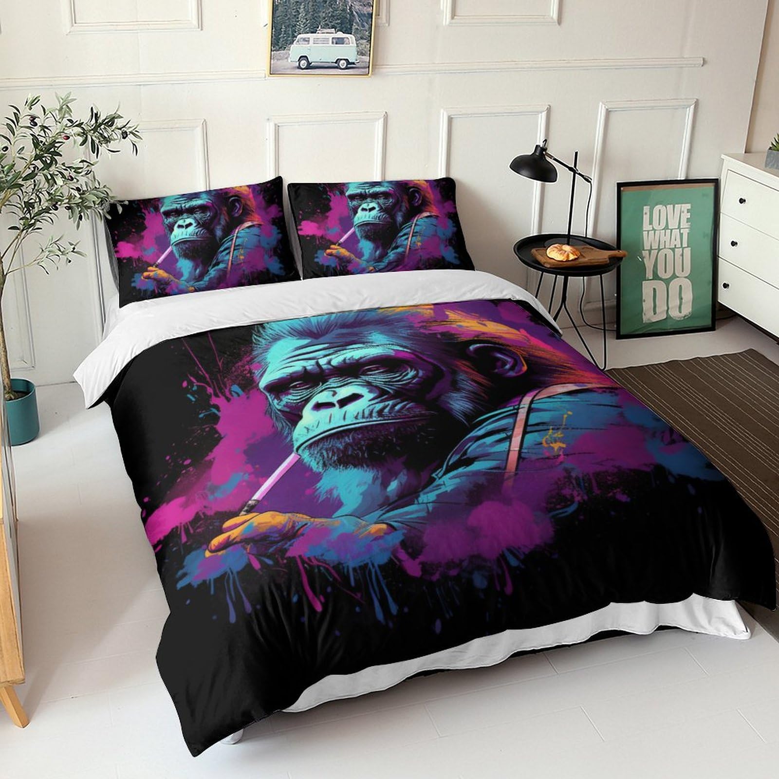 Parure de lit animaux colorés pour chambre ado et adulte housse king size