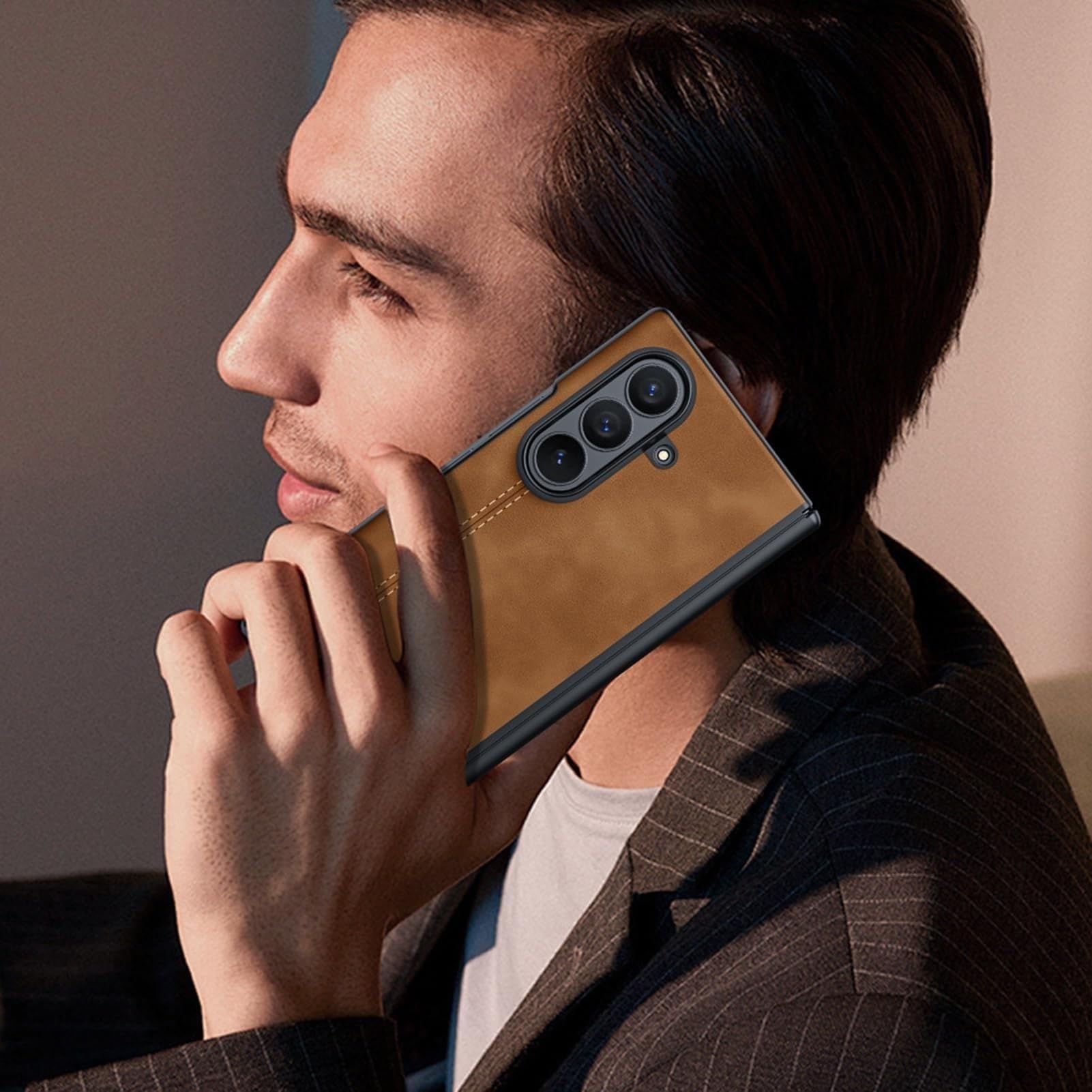 Funda para Samsung Galaxy Z Fold 8 Ultra, Cuero Guscio Rasguño Resistente | With Protector Pantalla Case(Marrón)