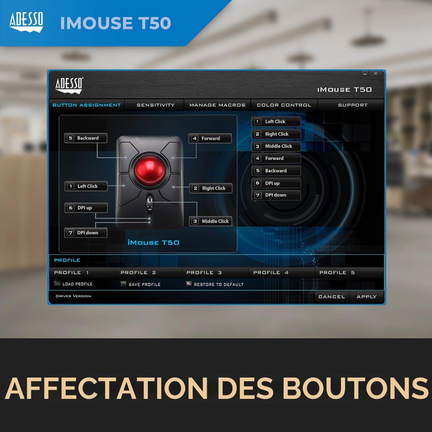 Adesso iMouse T50 souris RF Wireless Trackball 4800 DPI Ambidextre - Souris (Ambidextre, Trackball, RF Wireless, 4800 DPI, Black, Rouge)