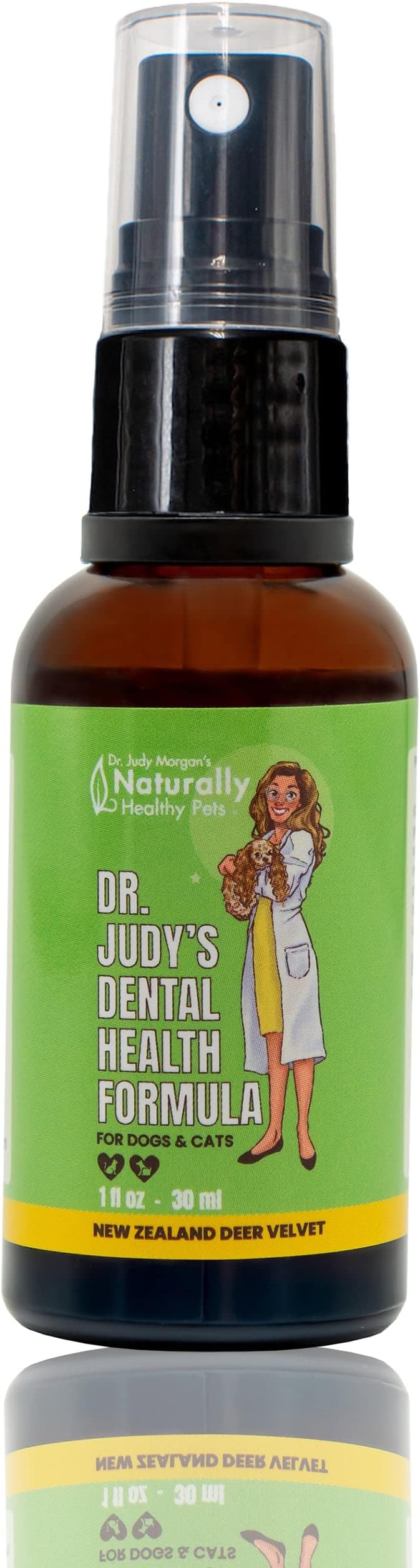 Dr. Judy Morgan's Dental Health Formula for Dogs & Cats, Spray Top, Naturally Healthy Pets, New Zealand Deer Antler Velvet & Manuka Honey Oral Spray
