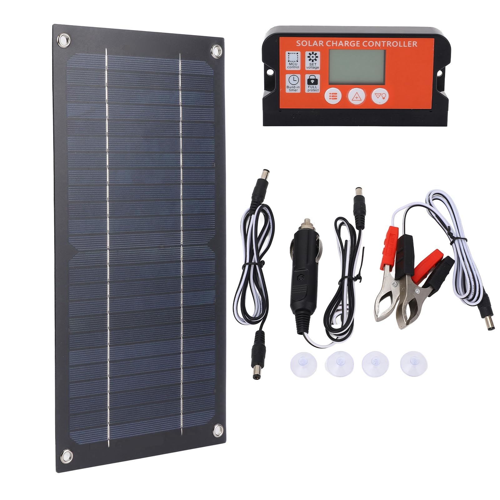 Kit Pannello Solare da 600 Watt, Caricabatterie per Pannello Solare Monocristallino Ad Alta Efficienza con Cavo di Prolunga e Clip per Batteria per Campeggio All'aperto per e