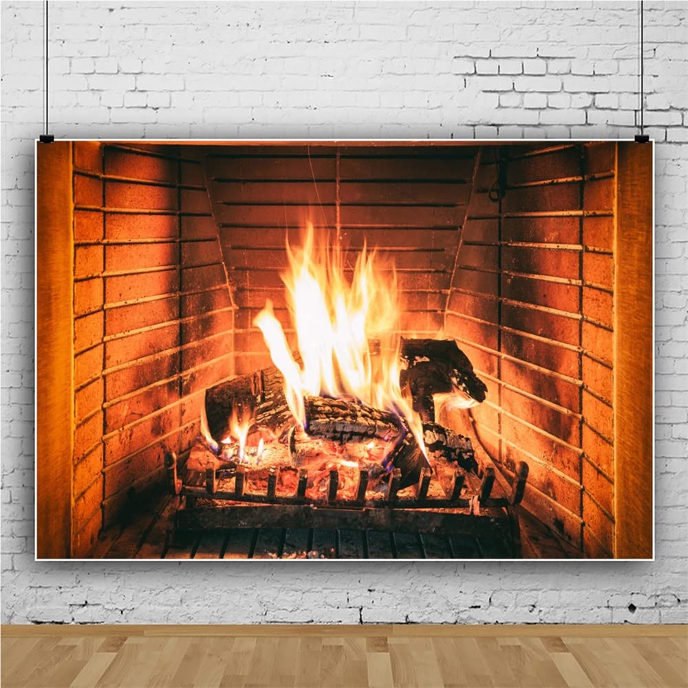 Shensu Fireplace Backdrop 5x3ft Burning Flame Wood Home Interior Decor Festival Celebration Ornaments Photo Background for Christmas Party Event