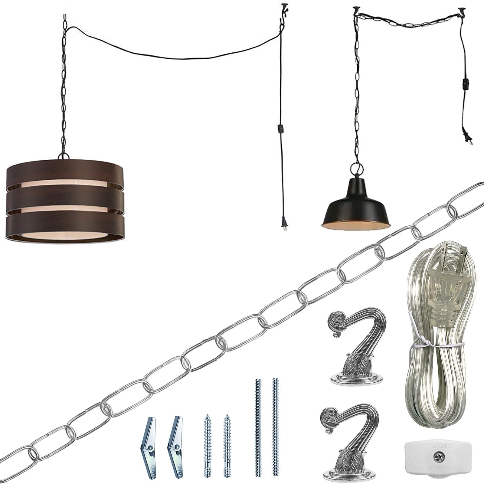 ECUDIS Swag Light Kit, 12 Ft Chain, 15 Ft Cord with Switch, Nickel — Amazon image 4