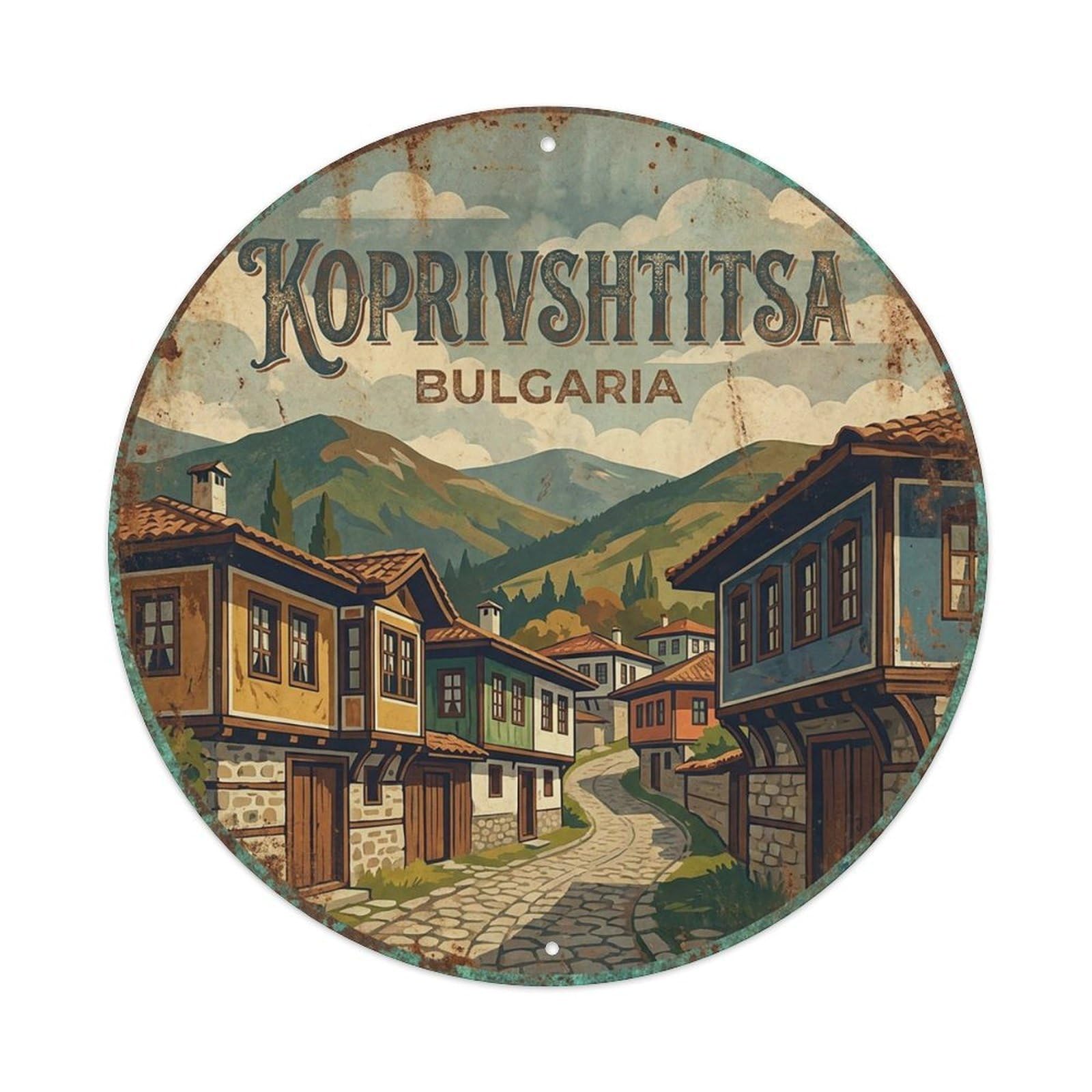 Bulgaria Retro Travel Koprivshtitsa Vintage Metal Tin Sign Plaque Wall Decor for Cafe, Club Bar, Office, Garden Metal Poster 8x8Inch