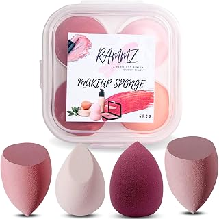 RAMMZ Beauty Blenders 4PCS, Beauty Blender Makeup Sponges, Latex Free Makeup Sponge, Make Up Sponges, Foundation Sponges Holder Case for Liquid Foundation Powder Sunscreen and Cream.
