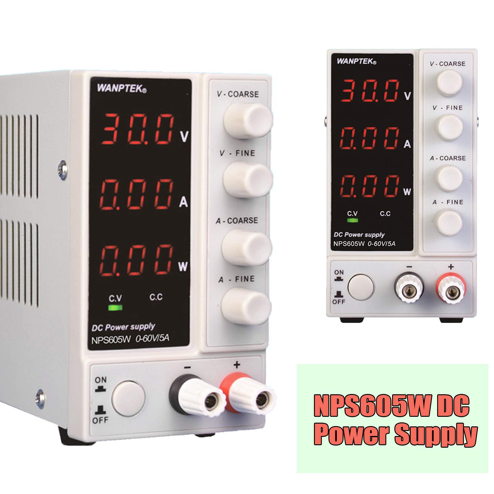 Fuente de alimentación de laboratorio, fuente de alimentación CC regulable (60 V, 5 A) con pantalla LED de 3 dígitos, con cable de prueba y cable de alimentación para pruebas electrónicas DIY,