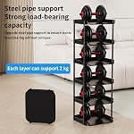 6 Tier Vertical Narrow Shoe Rack, Stackable Tall Skinny Shoerack, Compact Single Shoes Storage Tower for Slim Space, Corner Plastic Shelves, for Hallways, Entryway, Bedrooms Organizer, Black