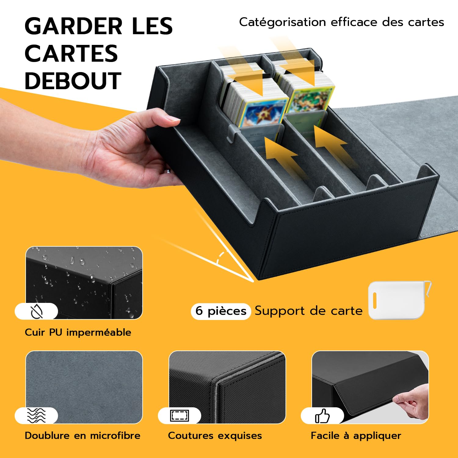 Tolesum Boîte à Cartes Pour MTG, Boîte de Rangement Maison Pour Plus De 1800 Cartes Avec Compartiment, Boîte à Rabat Magnétique Avec Cuir Pu Pour Cartes Magic Commander TCG – [Noir] - 4