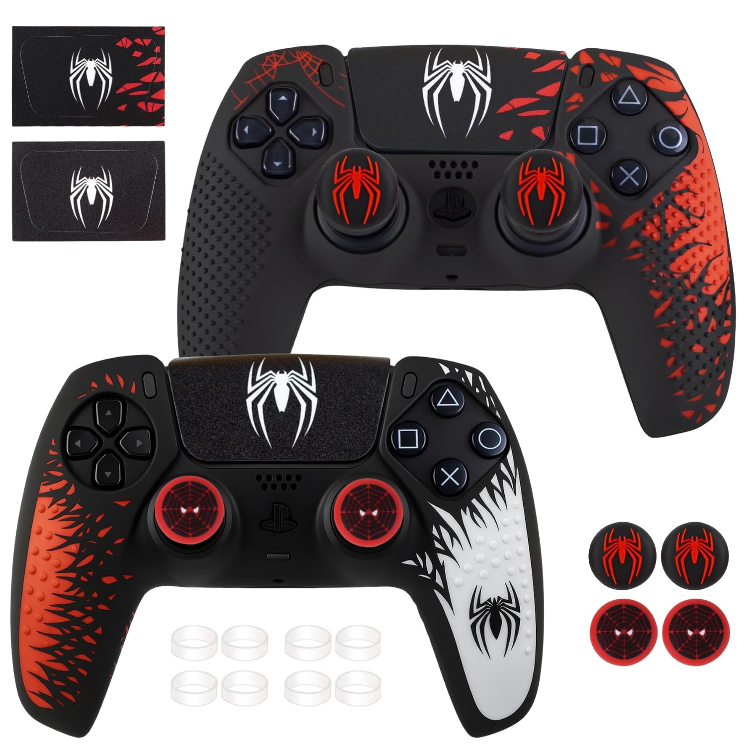 DEADSKULL Spidy Edition Silicone Controller Sleeve Combo Anti-Slip Protective Cover Skin Compatible with PlayStation 5 DualSense Wireless Controller (Red & White + Red & Black)-picture-18