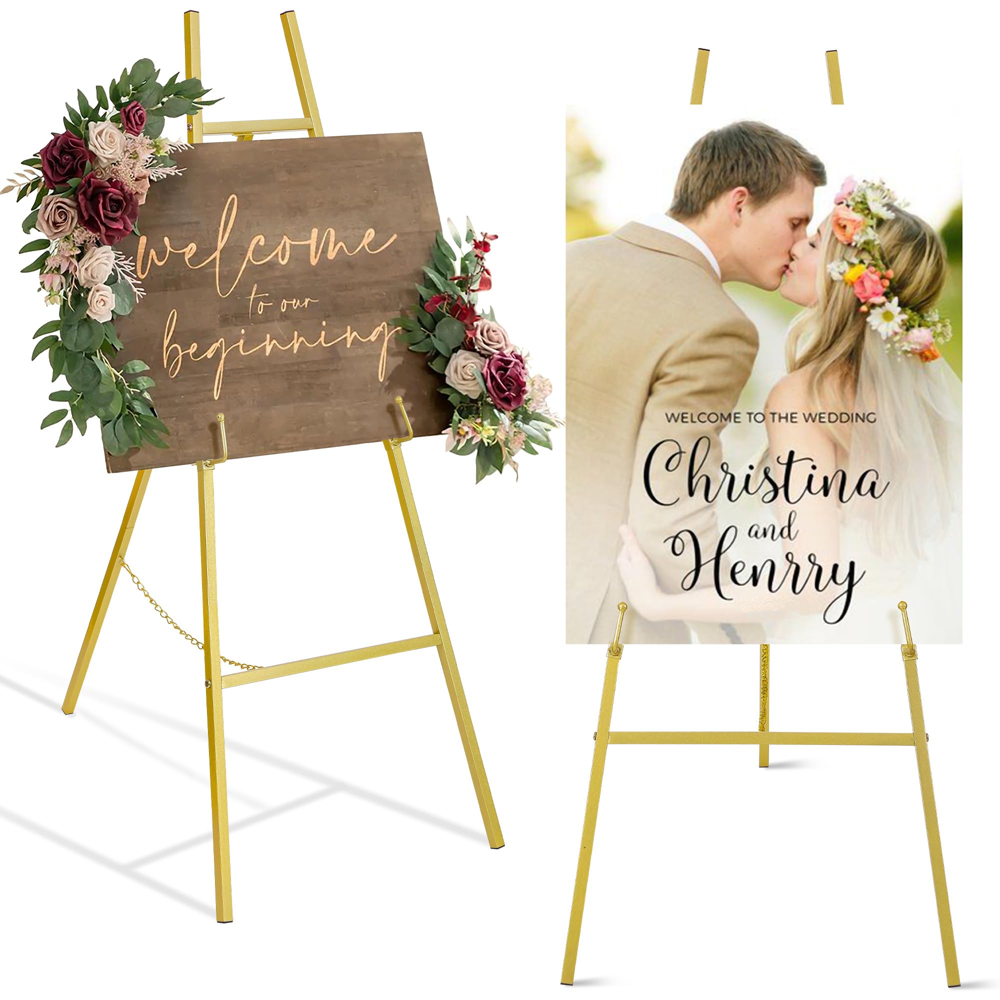 ARTASY 50" Gold Easel Stand for Wedding Signs, Posters, Portable Artist Easel for Painting Canvas, Large Display Easel for Home and Office