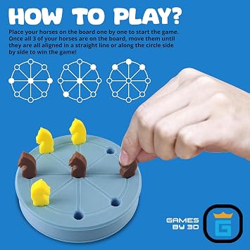 ROTA Game, Tic-Tac-Toe Game with Never a Tie, A Winner in Every Round, Ancient Roman Strategy Game, Portable 4 Board, Pockets or Purse-Size, with Horse Pieces, Made in USA (Blue)