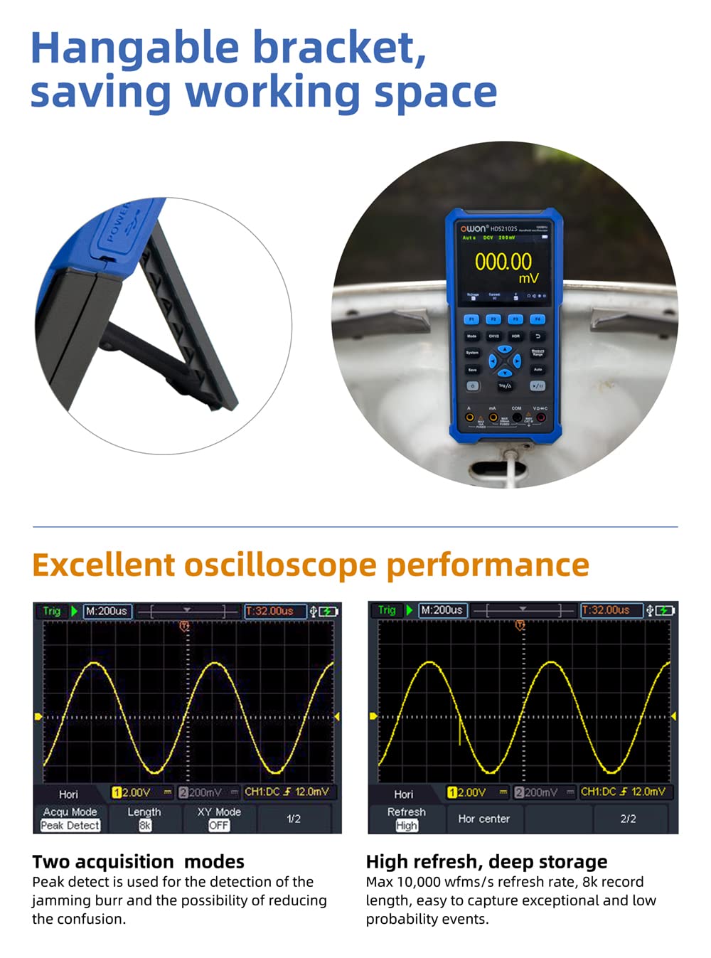 Owon HDS2202S Digital Oscilloscope +Waveform Generator +Multimeter USB 2 Channels 200mhz Osciloscopio Tester Meter