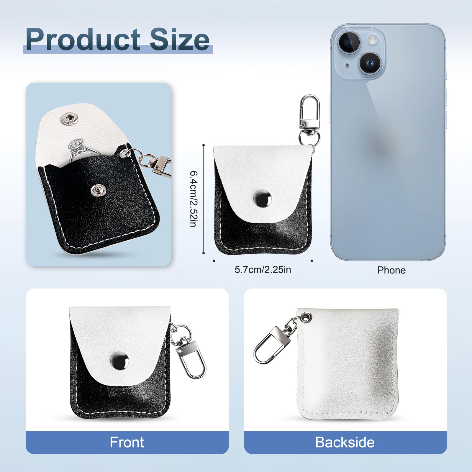 KONIDUN 3-Pack Leather Ring Holder Keychain for Gym, Portable Jewelry Travel Keeper Case for Wedding and Necklaces, Mini Coin Pouch for Women