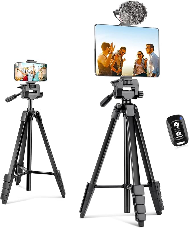 Phone Tripod Stand, 64” Extendable Cell Phone&Camera Tripod with Wireless Remote and Phone Holder, Aluminum iPad Tripod for Video Recording/Selfies/Live Stream/Vlogging