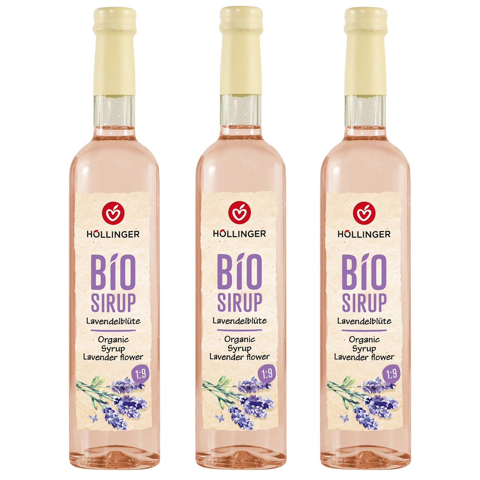 Höllinger biologique Sirop de fleurs de lavande - végétalien, bouteille en verre de 3x500 ml - détend tout au long de la journée