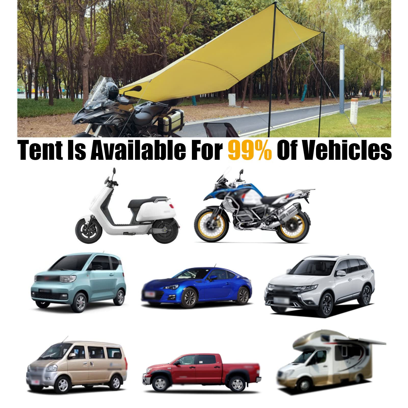 Tenda da campeggio per auto, tenda da campeggio, pieghevole, per auto, furgoni e camion, kit baldacchino portatile con ventose, picchetti e aste regolabili, 2 x 3 m