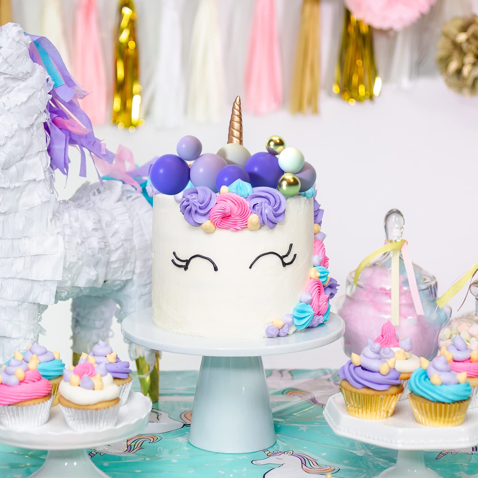 Set Decorazioni Per Torta Compleanno - Palloncini Mini E Topper Arcobaleno Con Bastoncini, 28 Pezzi In Schiuma, Per Torte E Cupcake