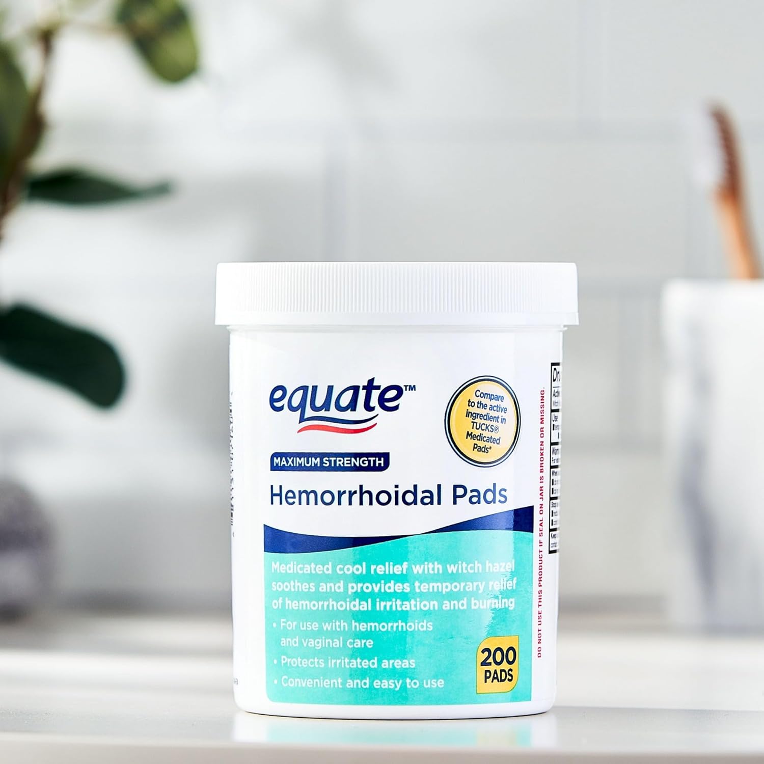 Equate Hemorrhoid Wipes, Maximum Strength Cool Relief, 200 Count (Pack of 1), Set by Basket Goods