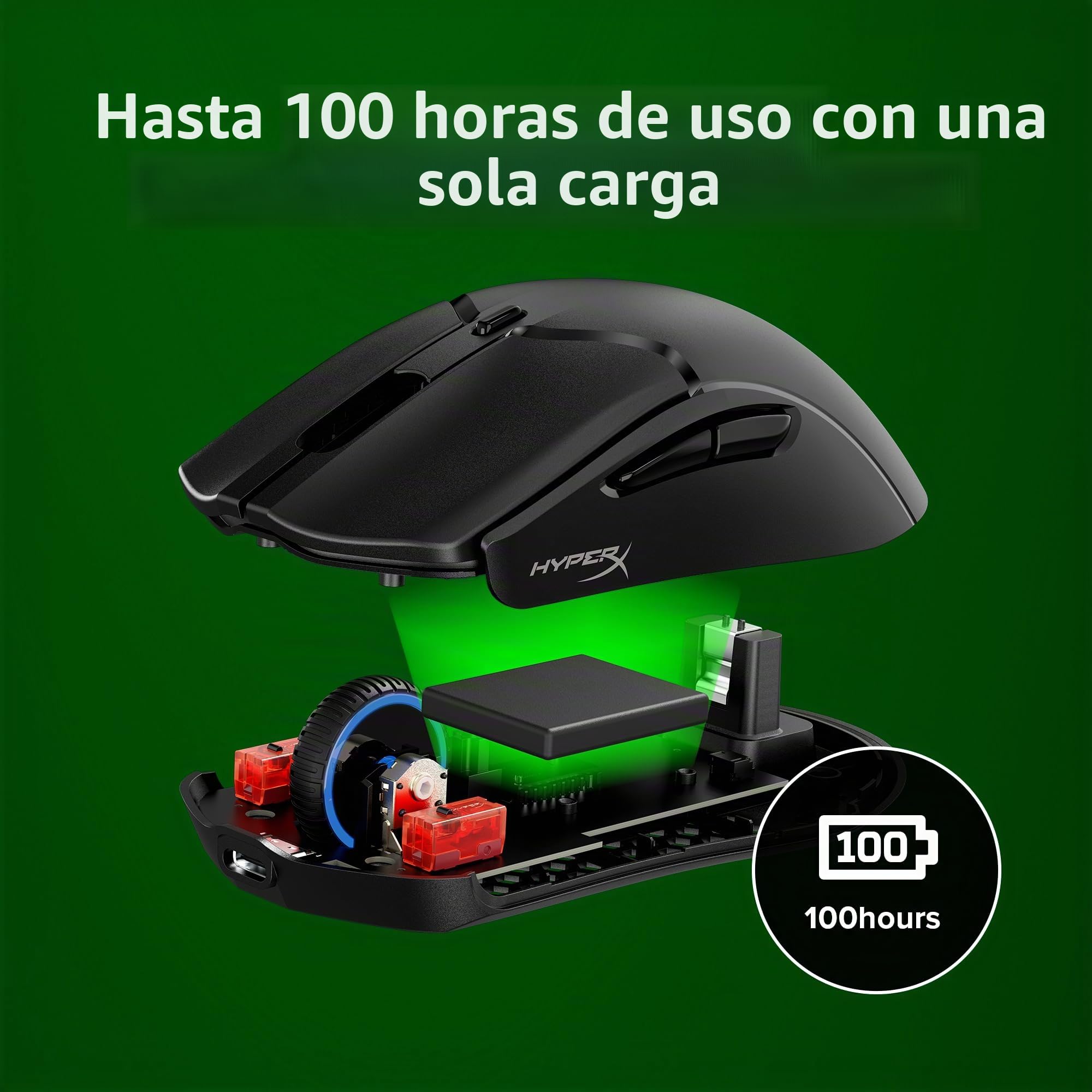 HyperX Pulsefire Haste 2 Mini Wireless - Ratón gaming inalámbrico de tamaño reducido, ultraligero 61g, batería 100h, bluetooth, color negro