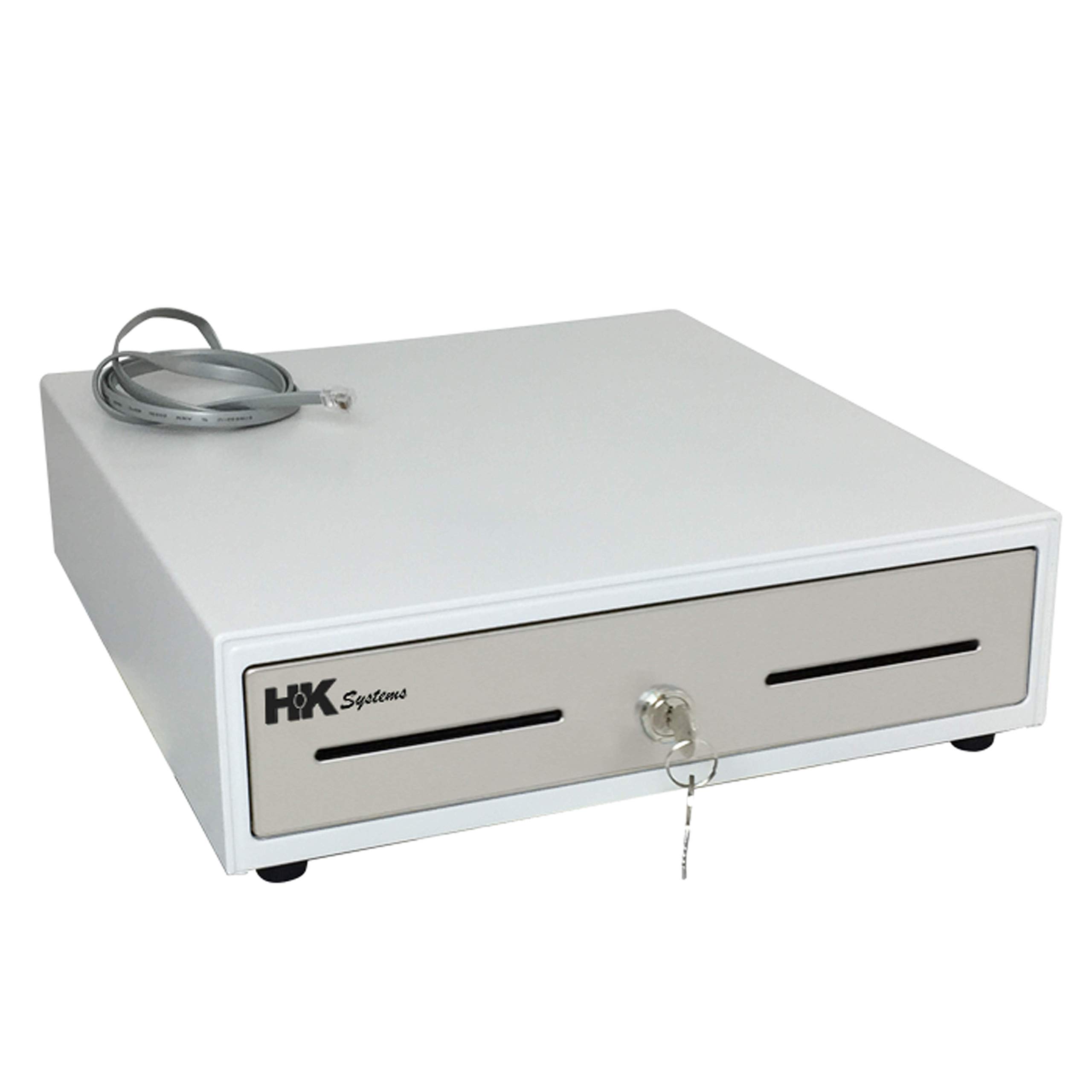HK SYSTEMS 13""Stainless Steel" Front White Heavy Duty POS Interface Cash Drawer with 4Bill/5Coin