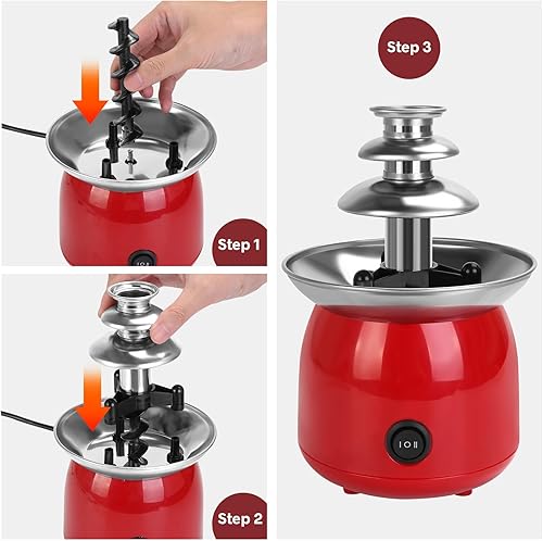 Miniatura 3 de Fuente de chocolate con 6 piezas de tenedor Mini máquina eléctrica para fundir chocolate Fondue Set (rojo)