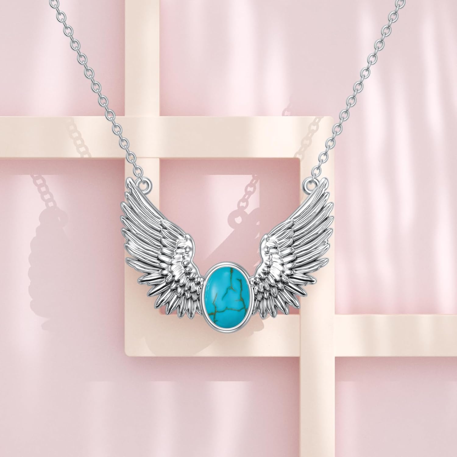 Angel Wings Necklace 925 Sterling Silver Guardian Angel Wings Pendant Genuine Turquoise Wings Necklace Natural Turquoise Jewelry for Women - Image 4