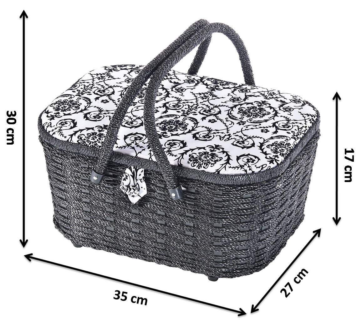 Kobolo Nähkästchen Nähkorb Nähkörbchen Nähkasten - florales Design - 35x27x17 cm Organisationseinsatz Textil