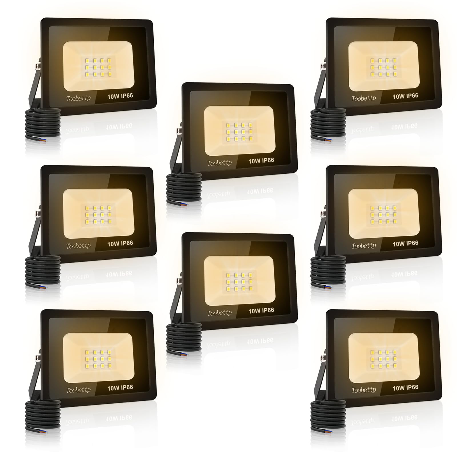 toobettp 8 Pezzi Outdoor LED Spotlight 10 W, 1000 LM LED Spotlights 3500 K Warm White, IP66 Waterproof Wall Light for Garage, Garden, Courtyard, Park â image 1