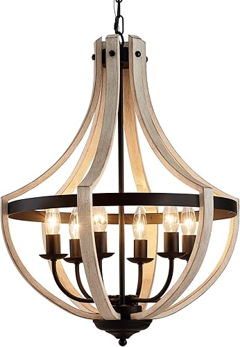 Miniatura 10 de Lámpara colgante de 6 luces de abedul blanco + negro de metal antiguo para pasillo, vestíbulo, sala de estar, comedor, cocina, certificación UL