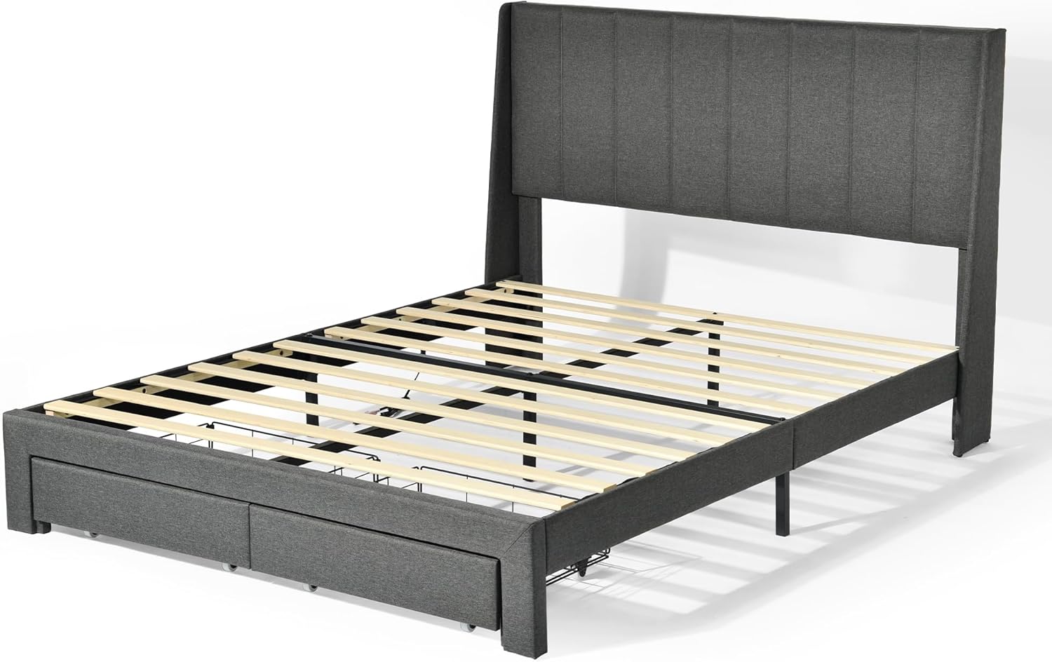 Homy Casa Queen Size Upholstered Platform Bed Frame with LED Headboard & USB Ports, Solid Wood Slats, Metal Support, No Box Spring Needed, Easy Assembly, Gray