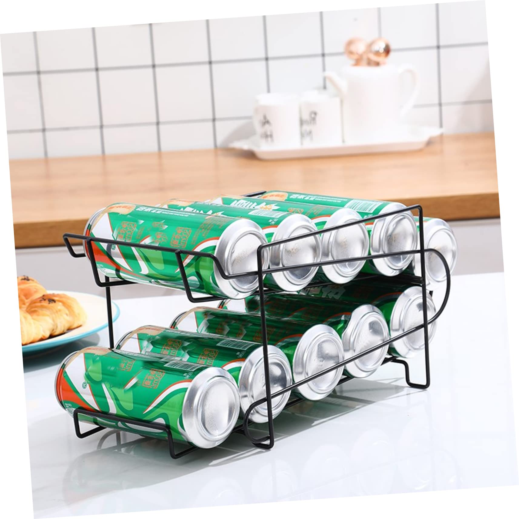 ABOOFAN Distributore Di Lattine Di Soda Per Frigorifero Organizer Per Frigorifero Porta Lattine A Doppio Scaffale Per La Cucina Nero