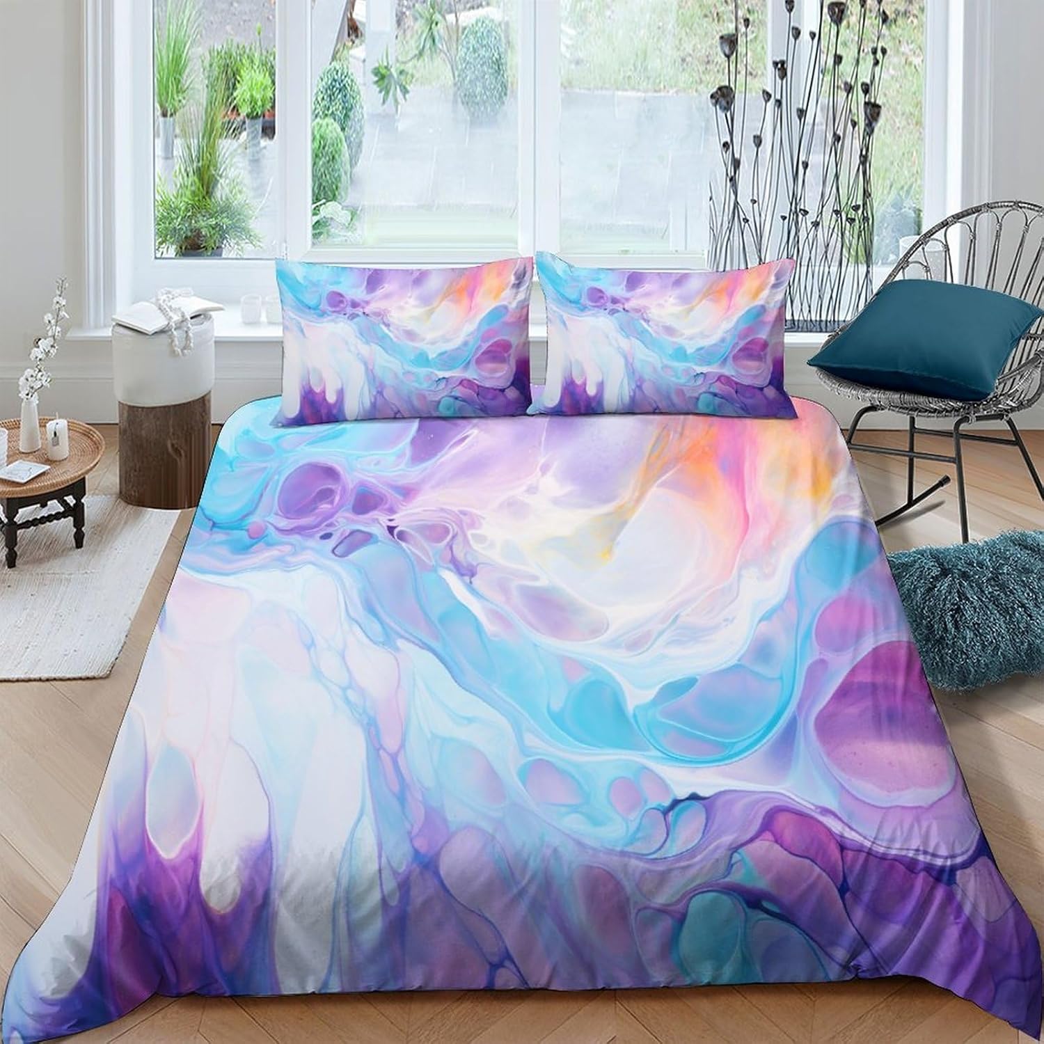 Housse de couette texture de marbre 260x230 cm avec 2 taies d'oreiller en microfibre pour lit 2 personnes