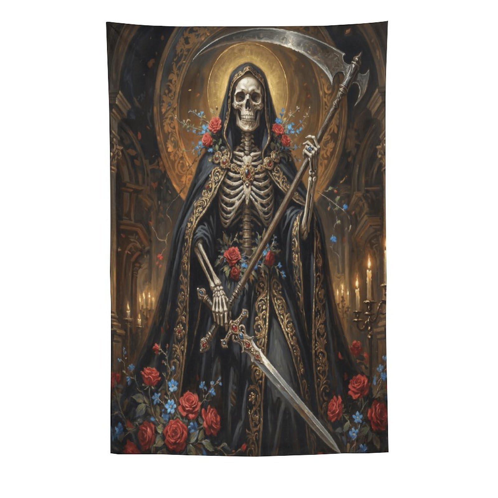 H3B8U2Y5 Grim Reaper Rose Cathedral Wall Tapestry, Ceiling Hanging