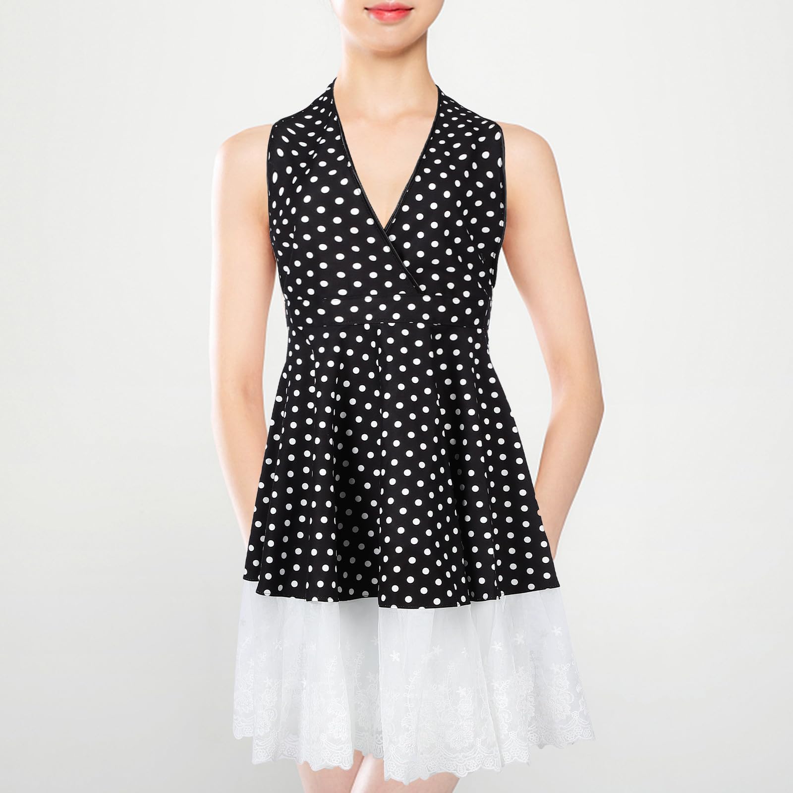 Alipis Delantal de Cocina Retro para Mujer Negro Estampado de Lunares, Cómodo y Transpirable, de Tela Vintage Adecuado para Tareas Domésticas y Hornear