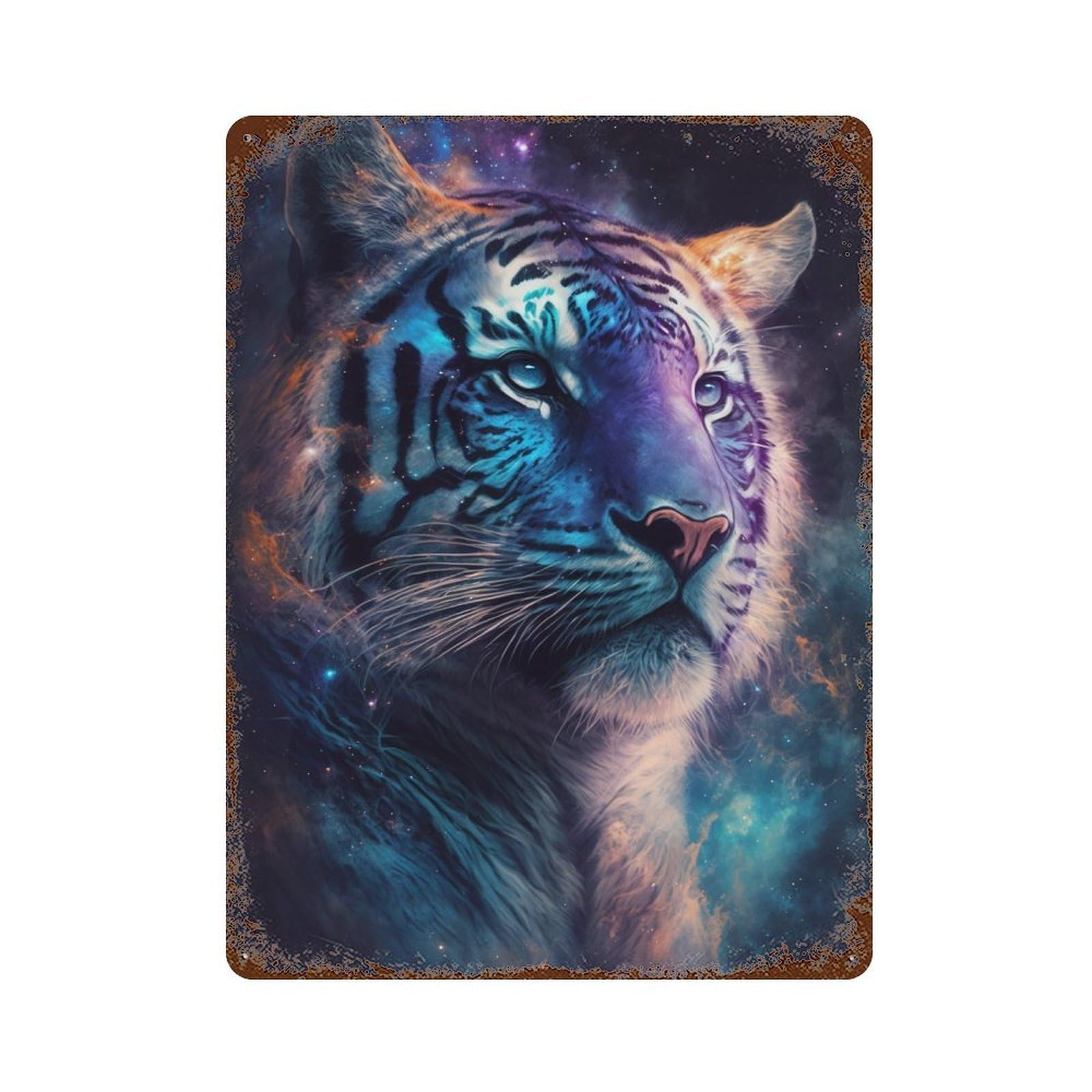 Rust Effect Cosmic Tiger Portrait-25 Distressed Metal Wall Sign 15.7"x11.8", Shabby Chic Decor for Pub, Kitchen And Man Cave Decor