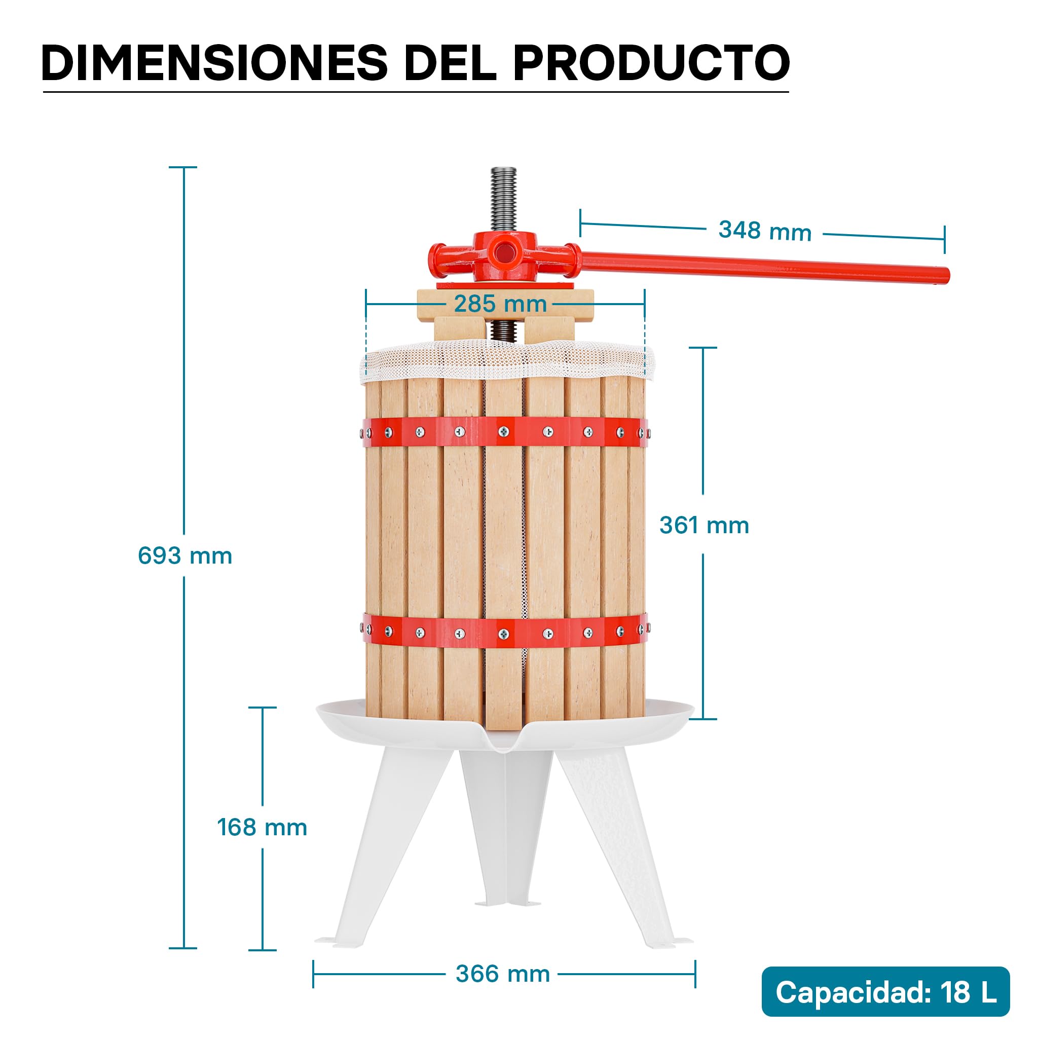 Prensa para frutas mosto bayas 18 litros + triturador molino 7 litros