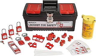 BRADY Electrical Lockout Tagout Kit - Hasps, Clamp on, Universal Multipole Circuit Breaker Lockouts, Loto Tags, Plug, Cable Lockout, 3 Red Keyed Different Safety Padlocks (1 Key Per Lock) - 153670