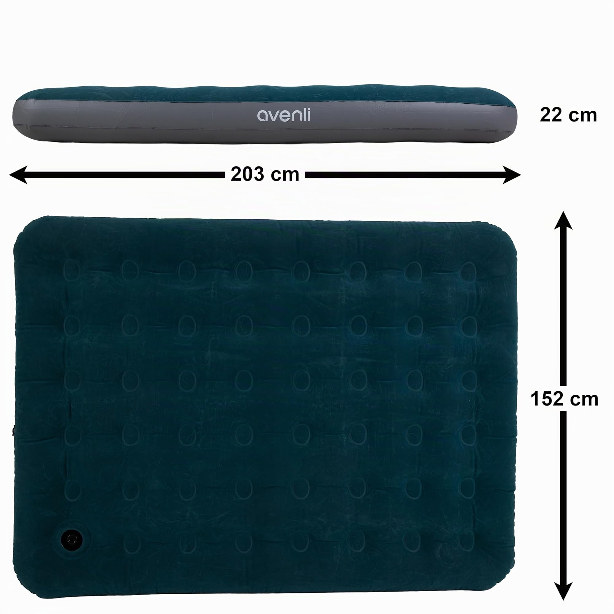 AVENLI Luftmatratze Camping Queen-Size 203x152x22 cm, Gästebett 2 Personen, integrierte Fußpumpe, CloudCoil, beflockt, bis 300 kg, grün/grau