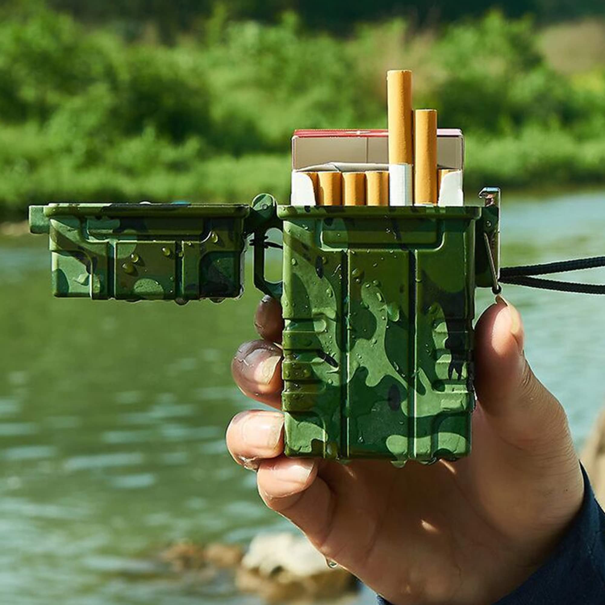 Étui à Cigarettes avec Briquet Boîte à Cigarettes Portable USB Rechargeable sans Flamme Coupe-Vent Résistant à L'humidité Briquet Extérieur