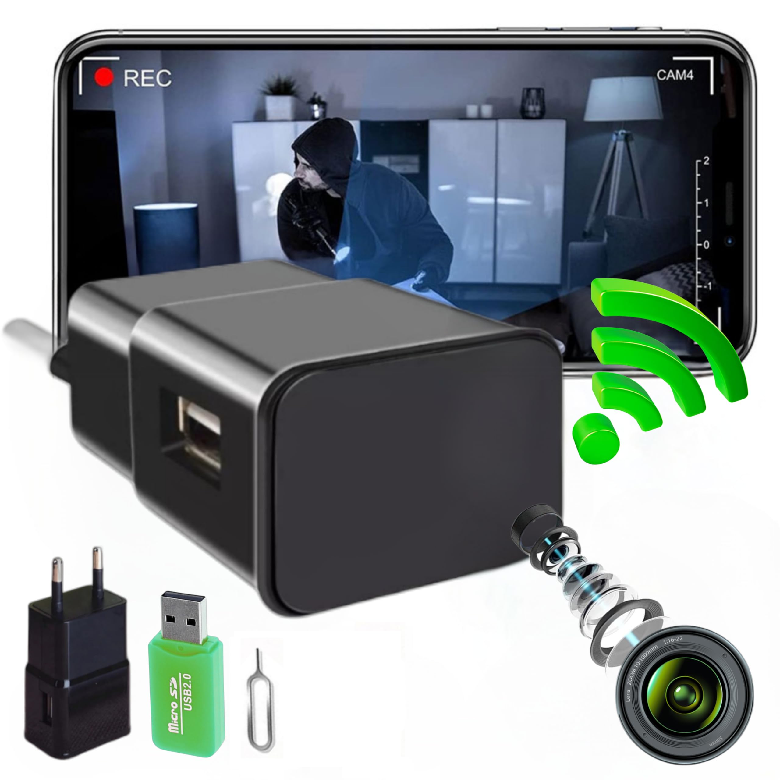 Mini Camara Espia Oculta Camuflada WiFi, (Sin AGUJERO de LENTE), Sin Luz al Grabar, Completamente indetectable, Camara Vigilancia WiFi Interior, Versión 2025, Full HD Real, Detección de Movimiento