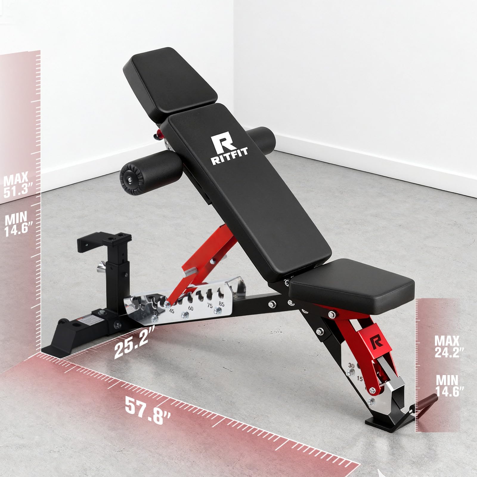 3-Section Adjustable Weight Bench for Home Gym, 1600LB Capacity | Incline Decline Flat, 10 Backrest & 5 Headrest Positions, Full Body Strength Training with 14GA Steel Frame