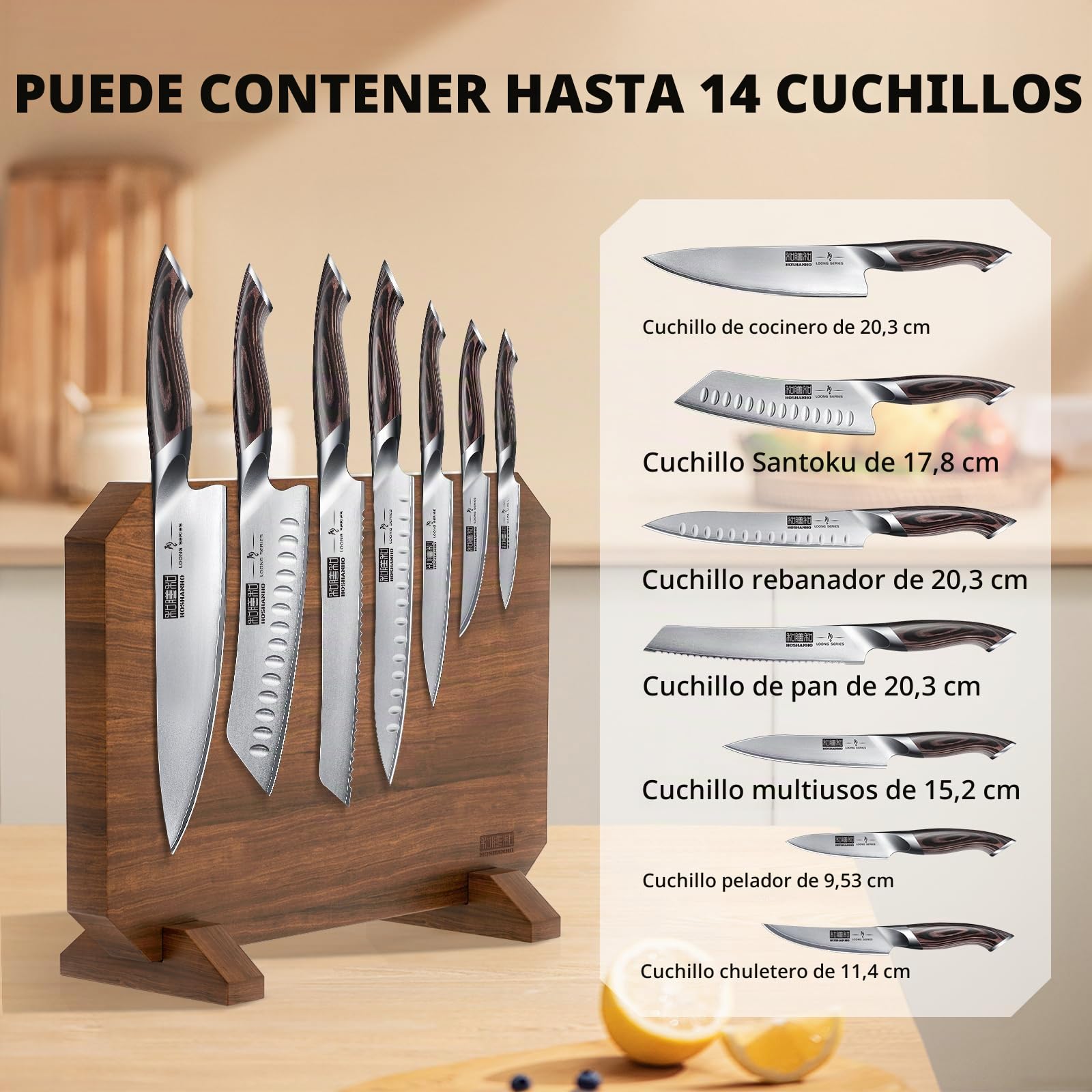 HOSHANHO Soporte Magnético Para Cuchillos de Doble Cara, Bloque para Cuchillos Magnético de Acacia, Multifuncional Soporte Iman Cuchillos, Base Magnética de Madera Cuchillos para Cocina