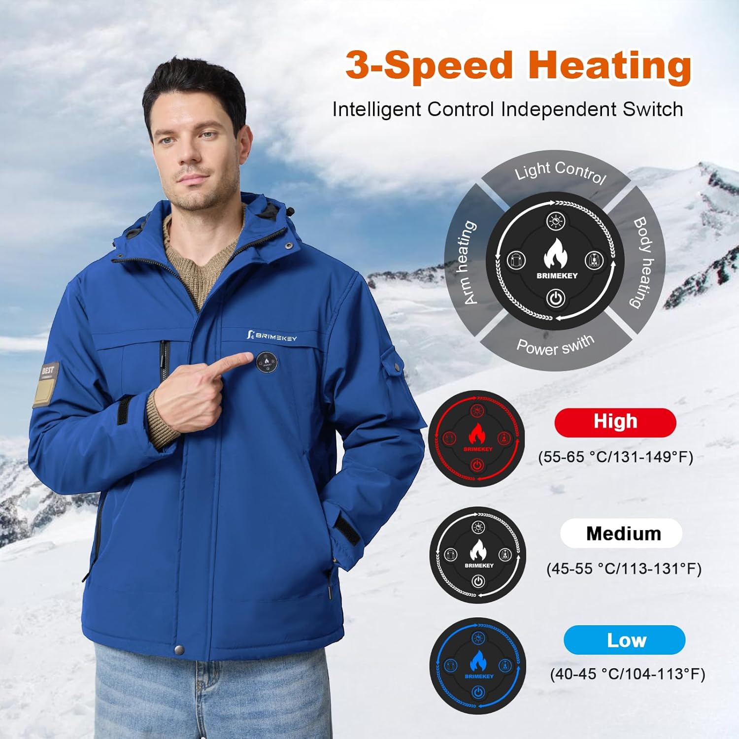 Heated Jacket for Men with 20000 mAh Battery Pack Fleece Lining Mens Heated Coat Waterproof Windproof Skiing Hunting - Image 3