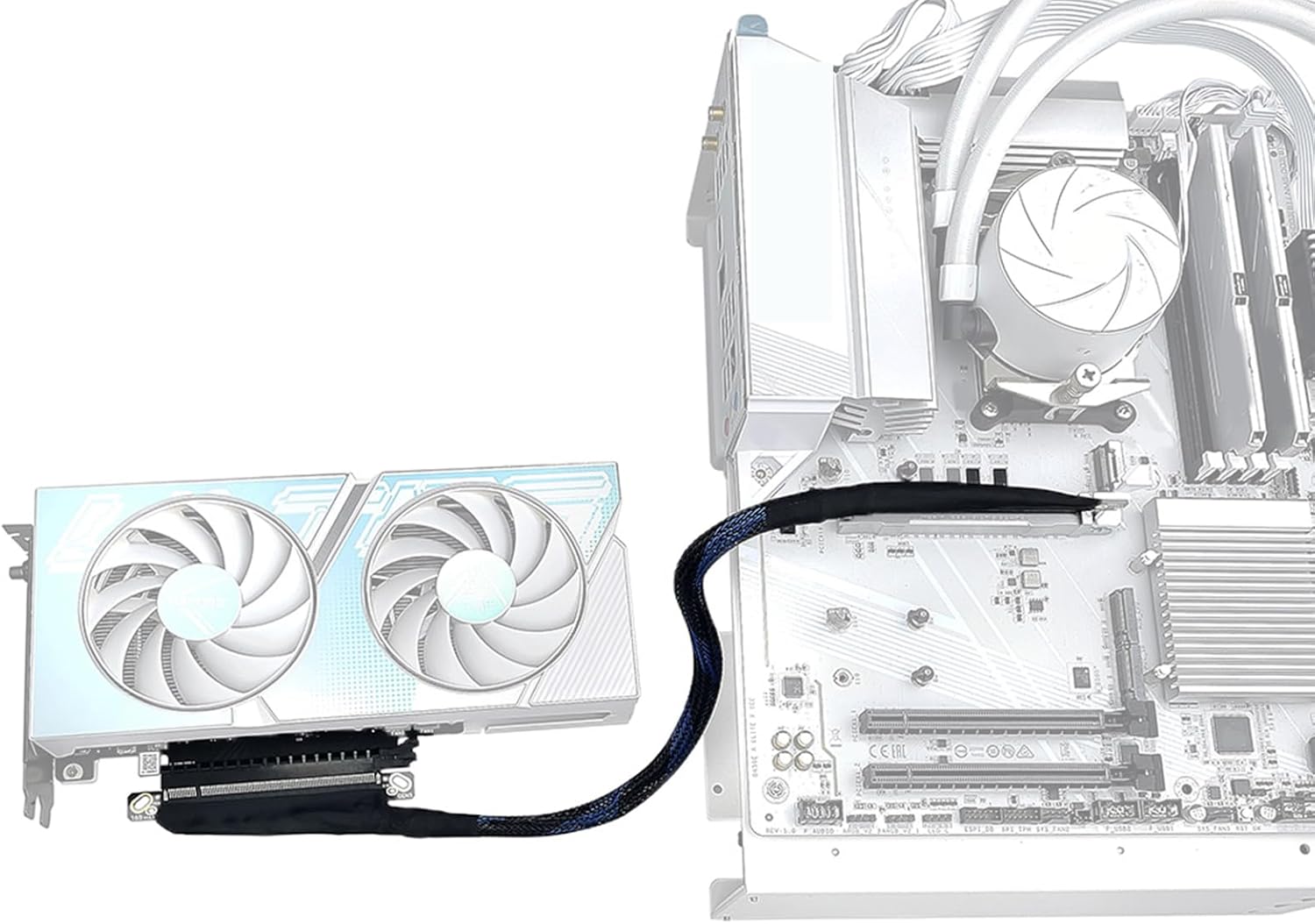 Advanced PCIE5.0 X16右エントリGPU延長ケーブル180度回転ブレイドのスリーブと低信号減衰