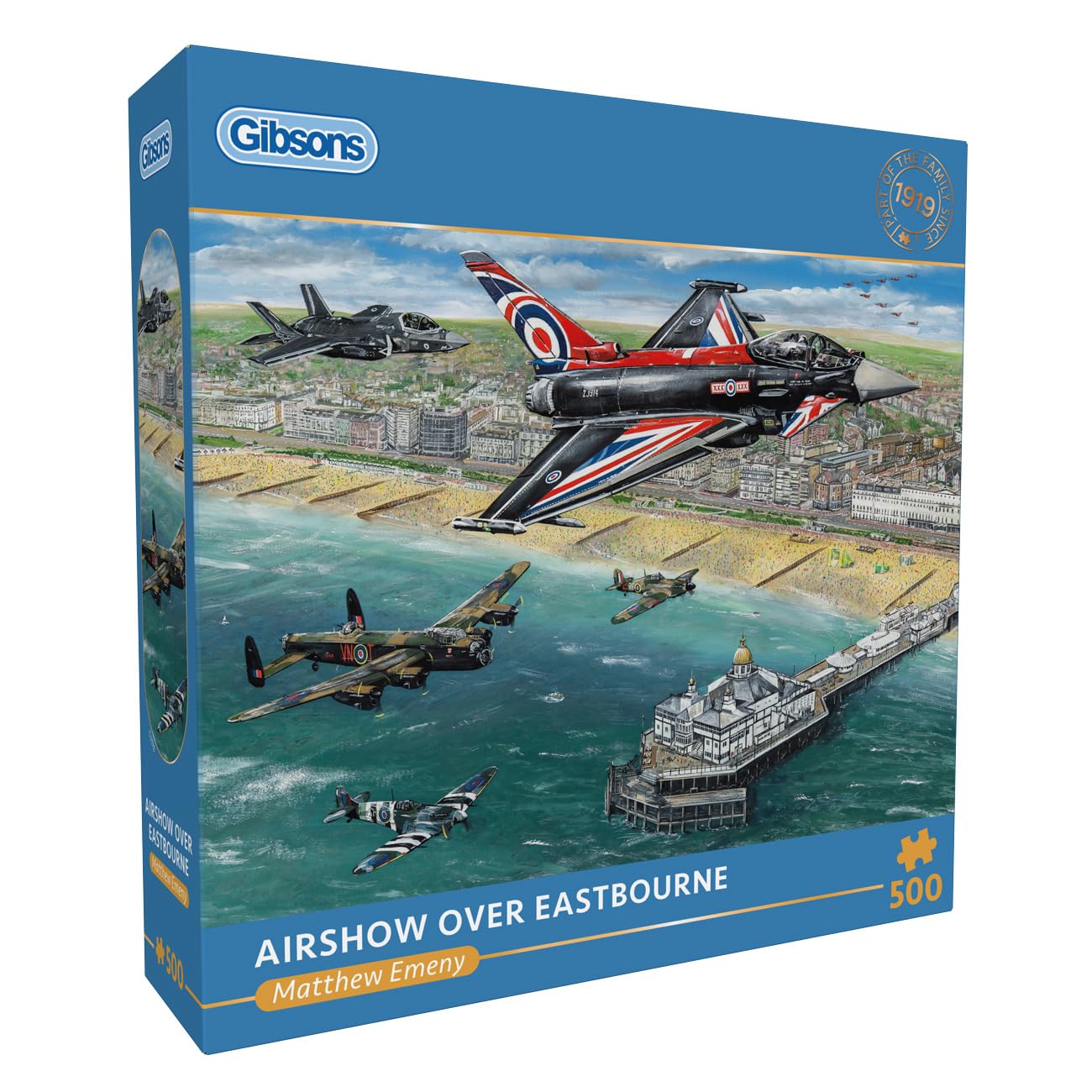 Gibsons Airshow Over Eastbourne 500 Piece Jigsaw Puzzle for Adults, RAF Aircraft Display Artwork by Matthew Emeny