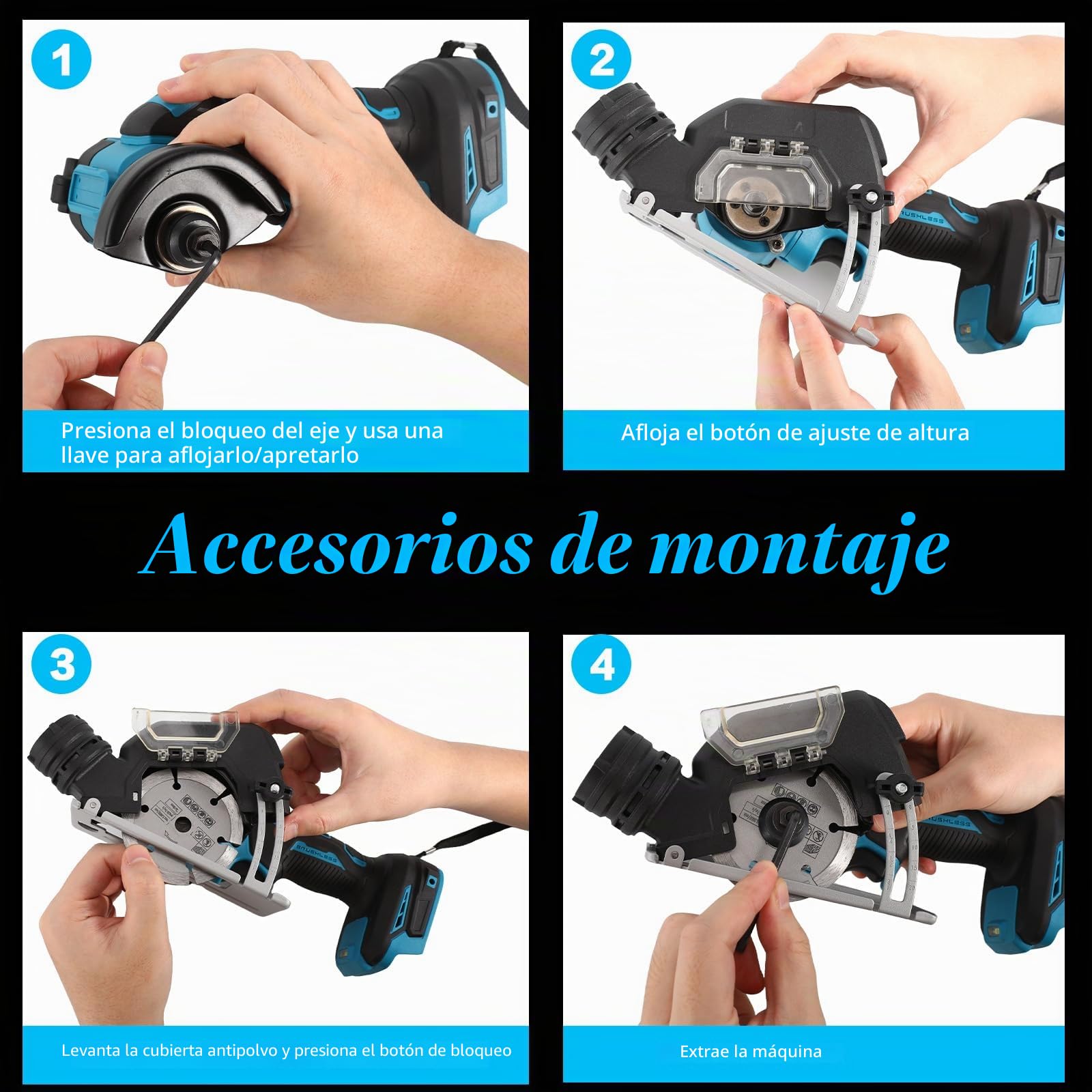 Sierra circular de mano con batería para Makita de 18 V, mini sierra circular de 3 pulgadas, sierra circular sin escobillas con 4 hojas, profundidad de corte de 22 mm, sierra circular eléctrica para